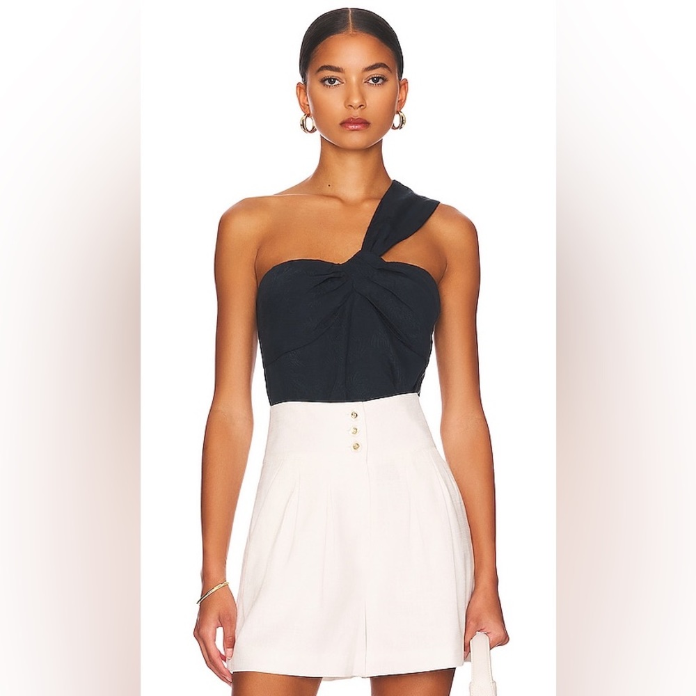 Veronica Beard Black One-Shoulder Twist Front Top